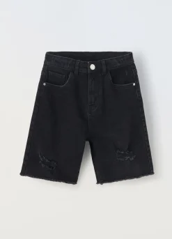 Blukids Bermuda ripped in denim di puro cotone ragazzo- Jeans