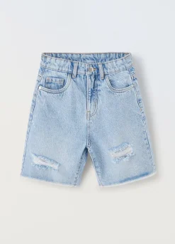 Blukids Bermuda ripped in denim di puro cotone ragazzo- Jeans