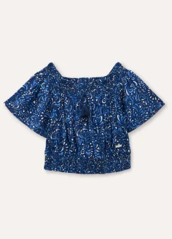 Blukids Blusa con scollo a barchetta con nappine ragazza- Camicie