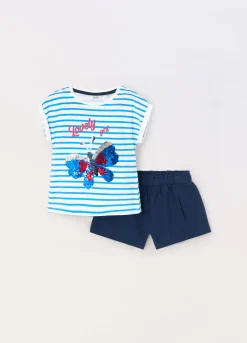 Blukids Jogging set corto in cotone stretch con paillettes bambina- Set E Coordinati
