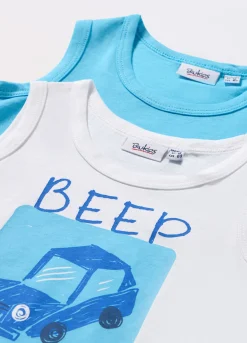 Blukids Pack 2 canotte in jersey di puro cotone neonato- T-shirt