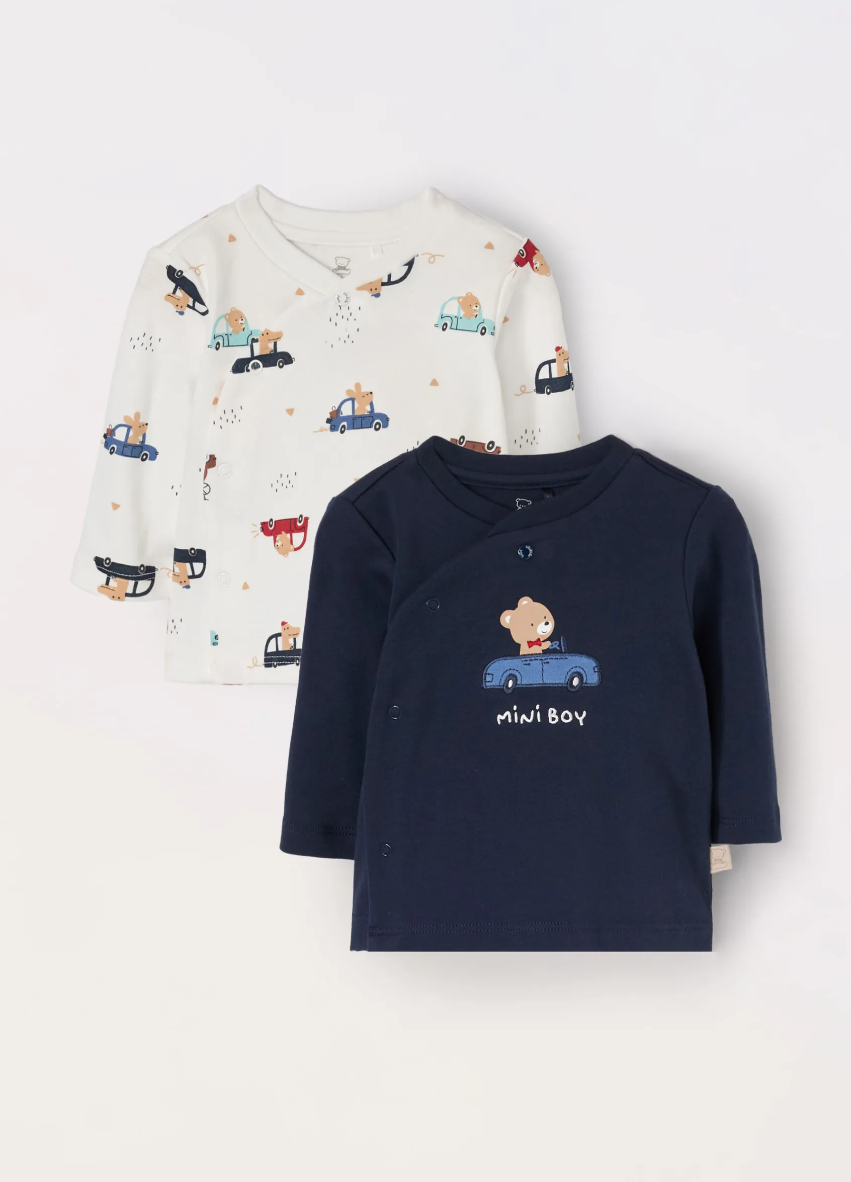 Blukids Pack 2 t-shirt incrociate in interlock di puro cotone neonato- T-shirt