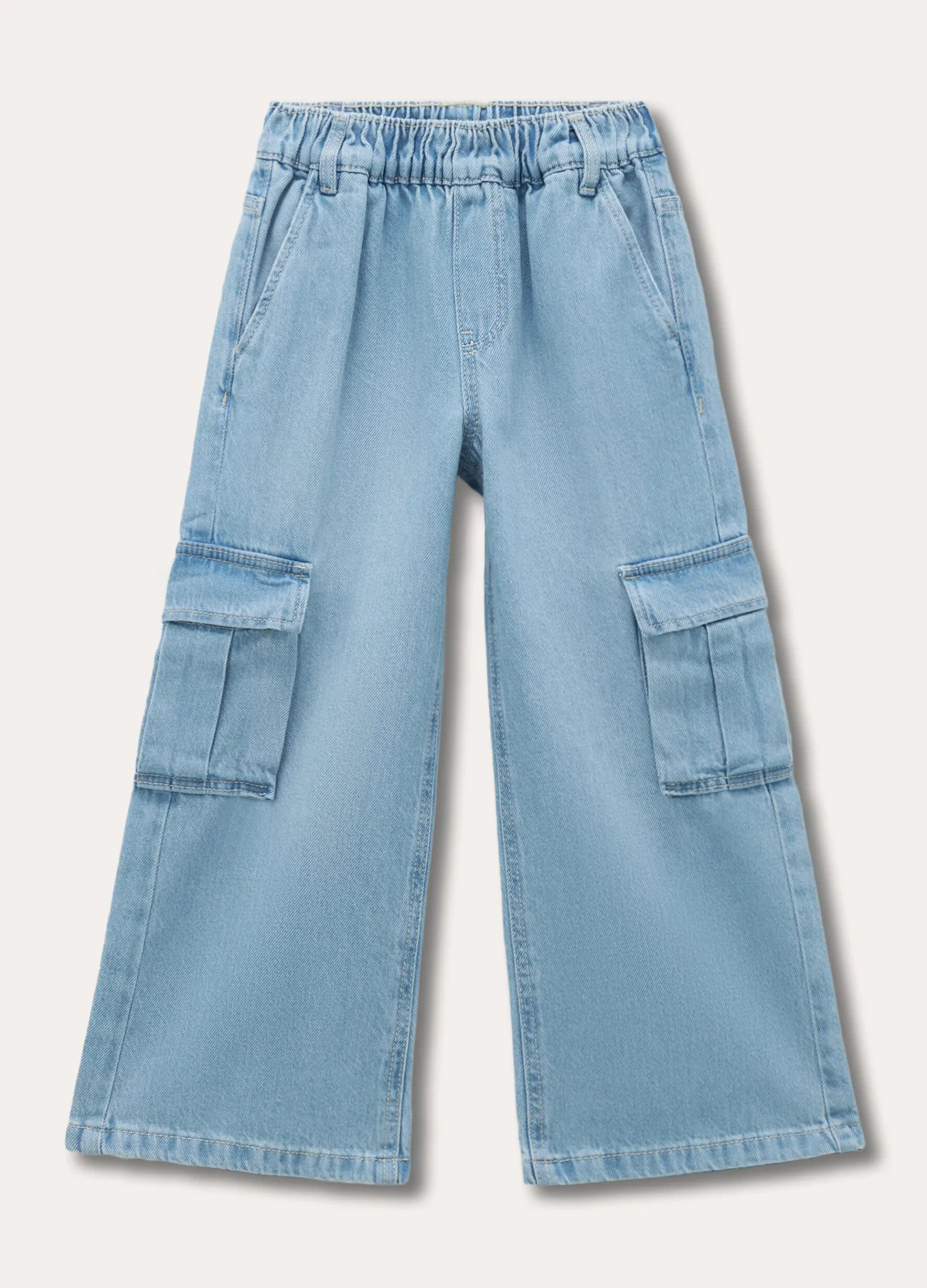 Blukids Pantaloni cargo in denim di puro cotone bambina- Jeans