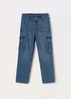 Blukids Pantaloni cargo in denim di misto cotone ragazzo- Pantaloni