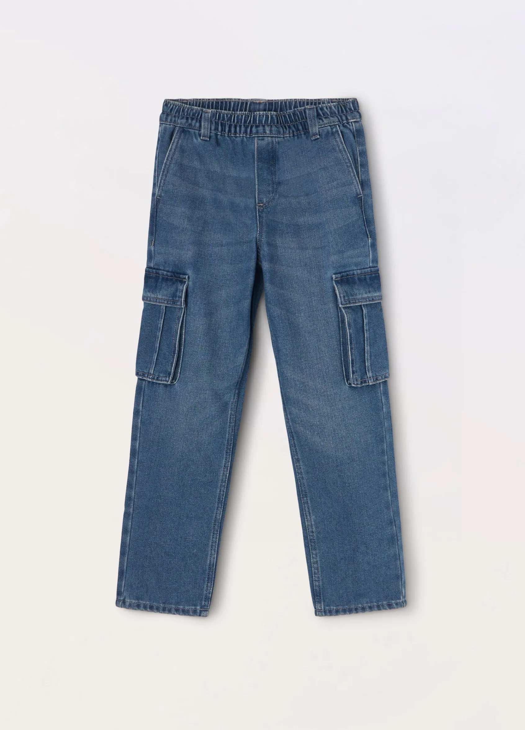Blukids Pantaloni cargo in denim di misto cotone ragazzo- Pantaloni