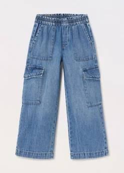 Blukids Pantaloni cargo in denim di misto cotone bambina- Pantaloni