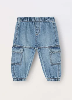 Blukids Pantaloni cargo in denim di cotone neonato- Pantaloni