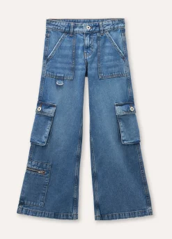 Blukids Pantaloni cargo in denim di puro cotone ragazza- Jeans