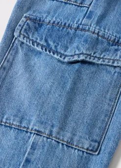 Blukids Pantaloni cargo in denim di misto cotone bambina- Pantaloni