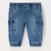 Blukids Pantaloni cargo in french terry denim neonato- Pantaloni