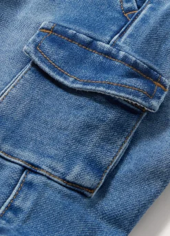 Blukids Pantaloni cargo in french terry denim neonato- Pantaloni