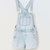 Blukids Salopette corta in denim di puro cotone ragazza- Pantaloni