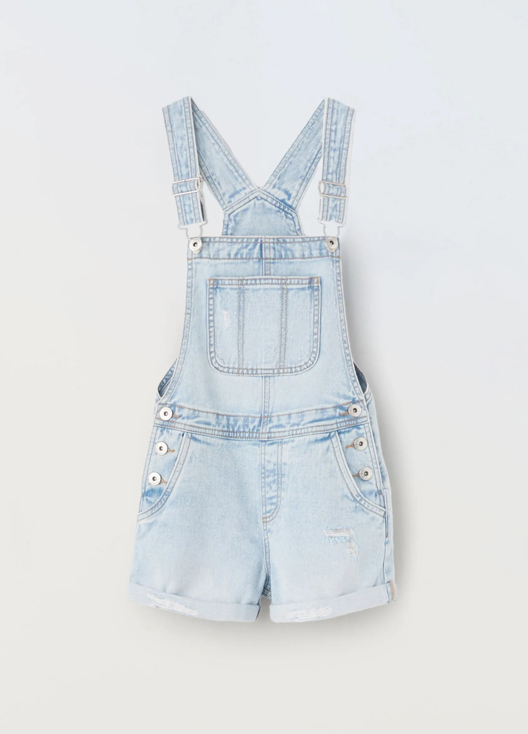 Blukids Salopette corta in denim di puro cotone ragazza- Pantaloni