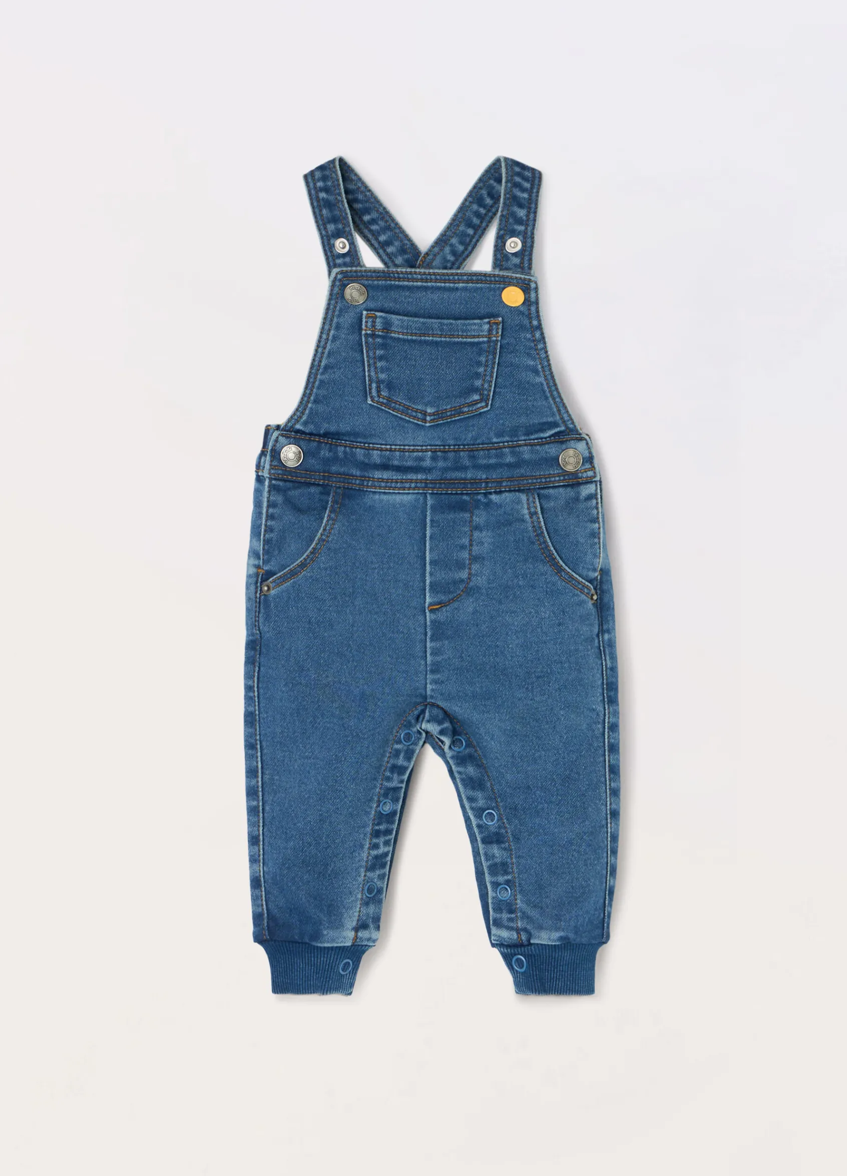 Blukids Salopette in french terry denim neonato- Pantaloni