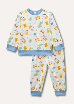 Blukids Set pigiama lungo in puro cotone stampato neonato- Pigiami