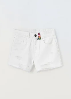 Blukids Shorts ripped in denim di puro cotone bambina- Jeans