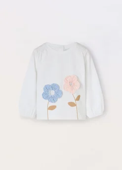 Blukids T-shirt in cotone stretch a maniche lunghe con applicazioni neonata- T-shirt