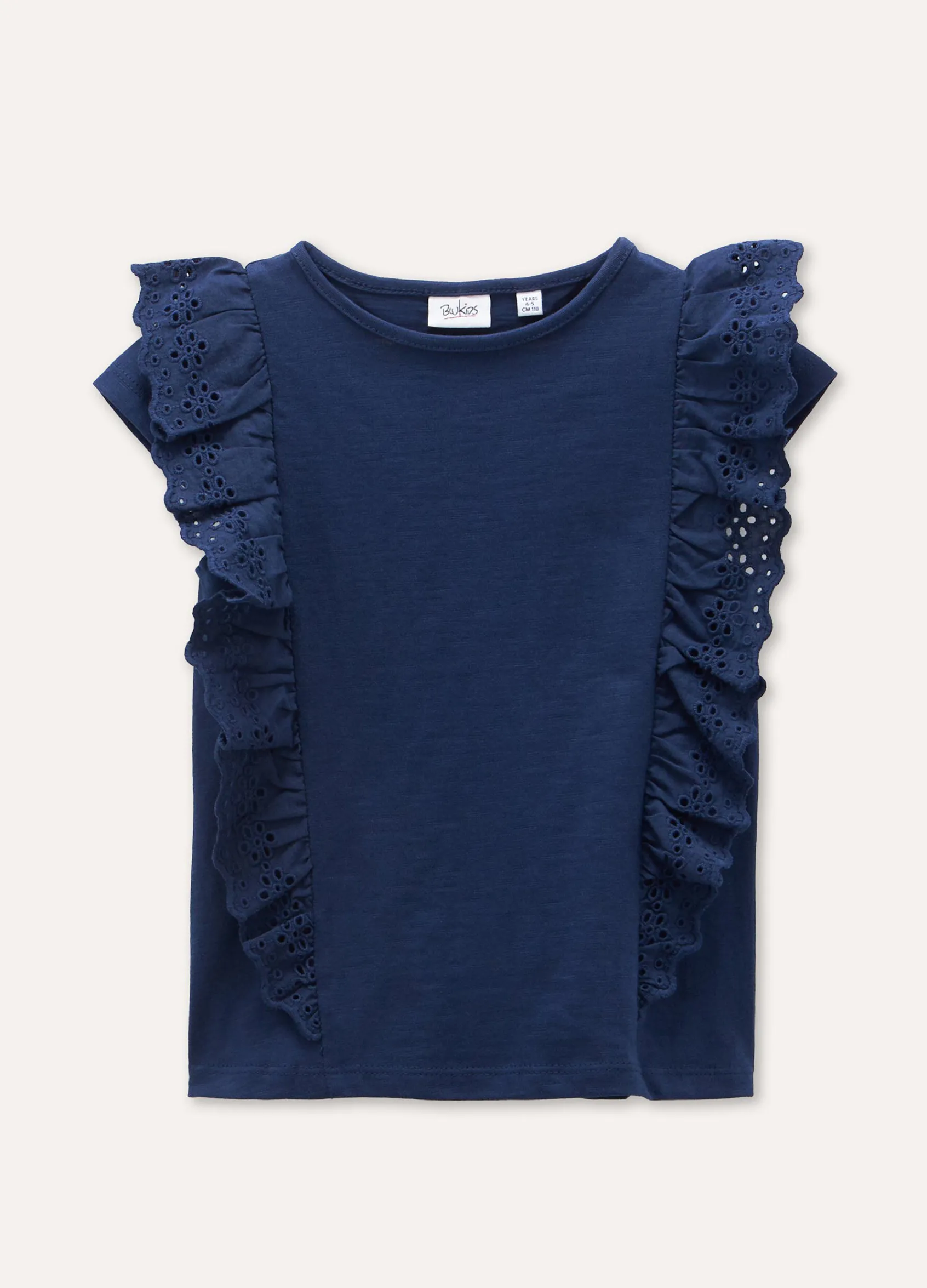 Blukids T-shirt in puro cotone con inserti sangallo bambina- T-shirt