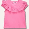 Blukids T-shirt in puro cotone con rouches in sangallo bambina- T-shirt
