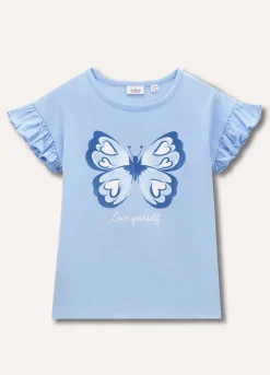 Blukids T-shirt in puro cotone con rouches e stampa bambina- T-shirt