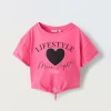Blukids T-shirt in puro cotone con strass e nodo ragazza- T-shirt