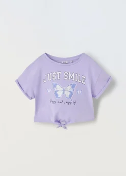 Blukids T-shirt in puro cotone con strass e nodo ragazza- T-shirt