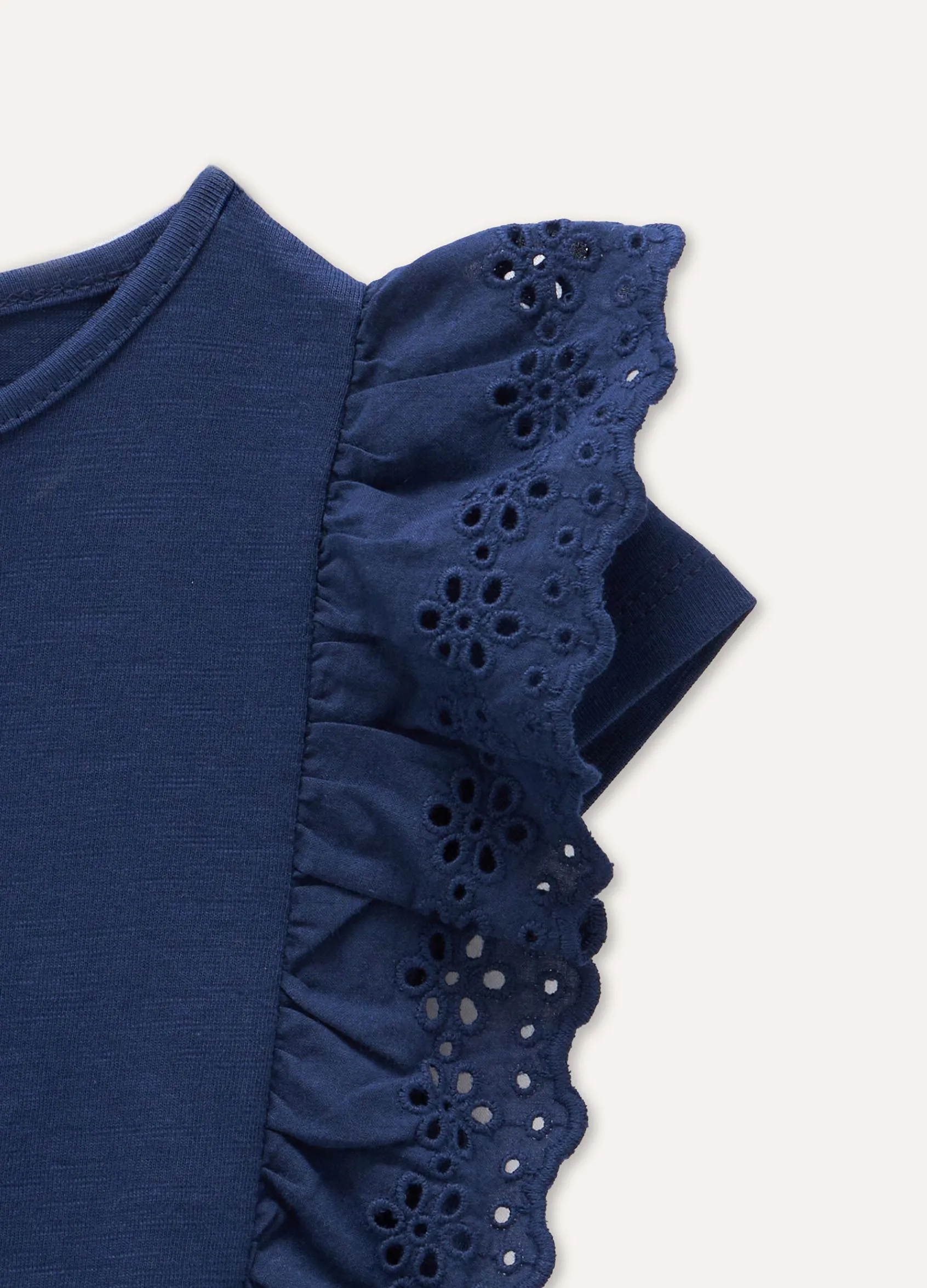 Blukids T-shirt in puro cotone con inserti sangallo bambina- T-shirt