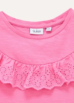 Blukids T-shirt in puro cotone con rouches in sangallo bambina- T-shirt