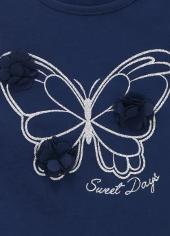 Blukids T-shirt in puro cotone con manica sangallo e applicazioni bambina- T-shirt