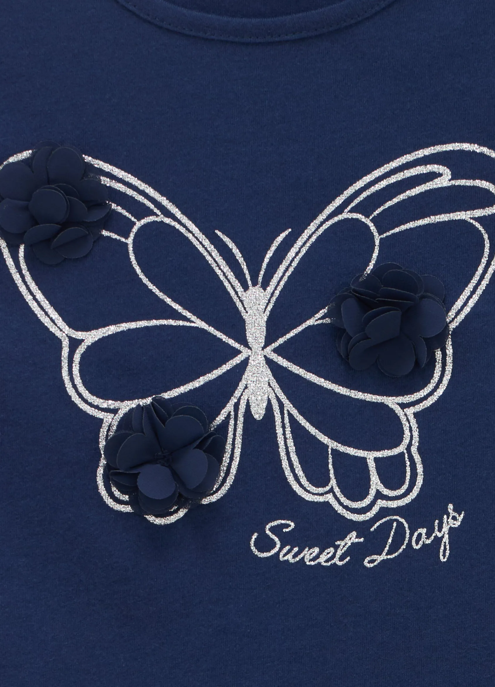 Blukids T-shirt in puro cotone con manica sangallo e applicazioni bambina- T-shirt
