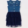 Blukids Vestito in denim e plissé bambina- Vestiti