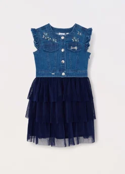 Blukids Vestito in denim e plissé bambina- Vestiti