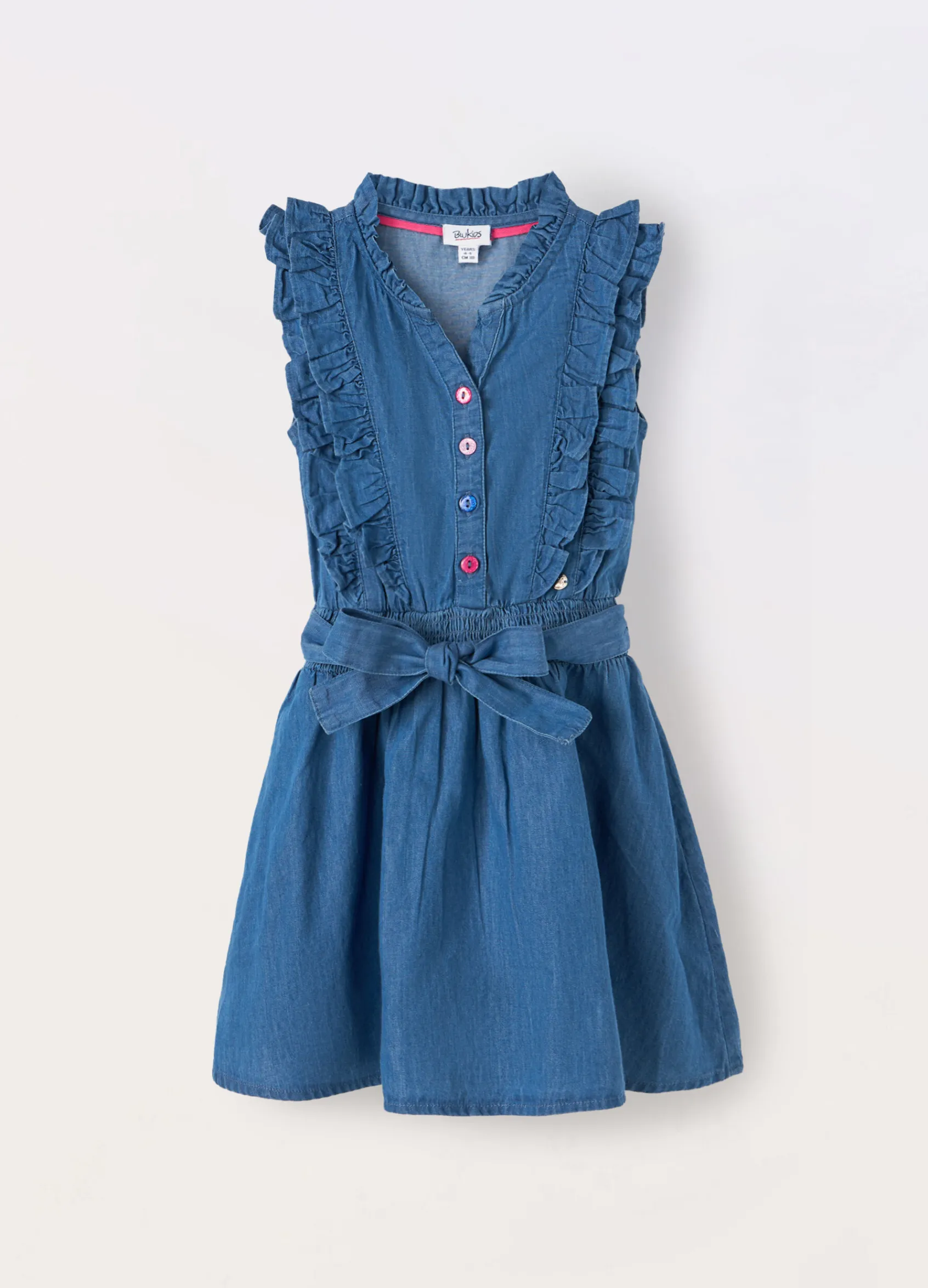 Blukids Vestito smanicato in chambray di puro cotone bambina- Vestiti